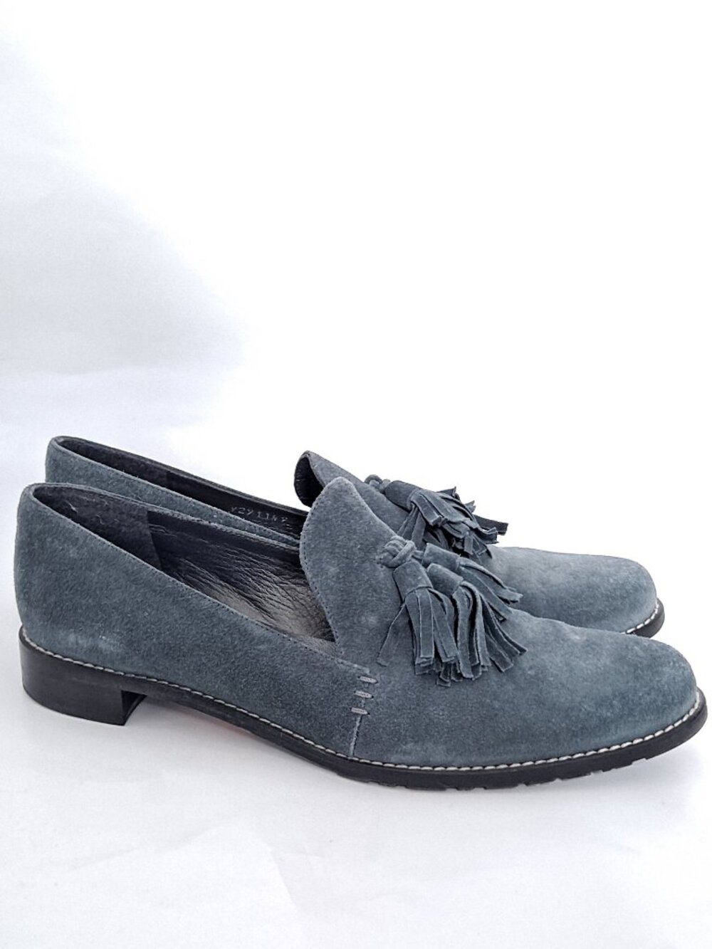 Stuart Weitzman Blue Grey Tassle Suede Loafers